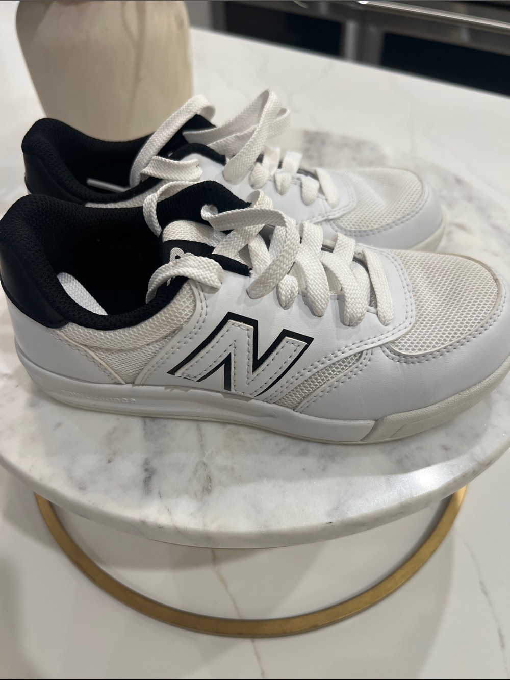 New Balance Kids' White and Black Lace-Up Sneakers size 1